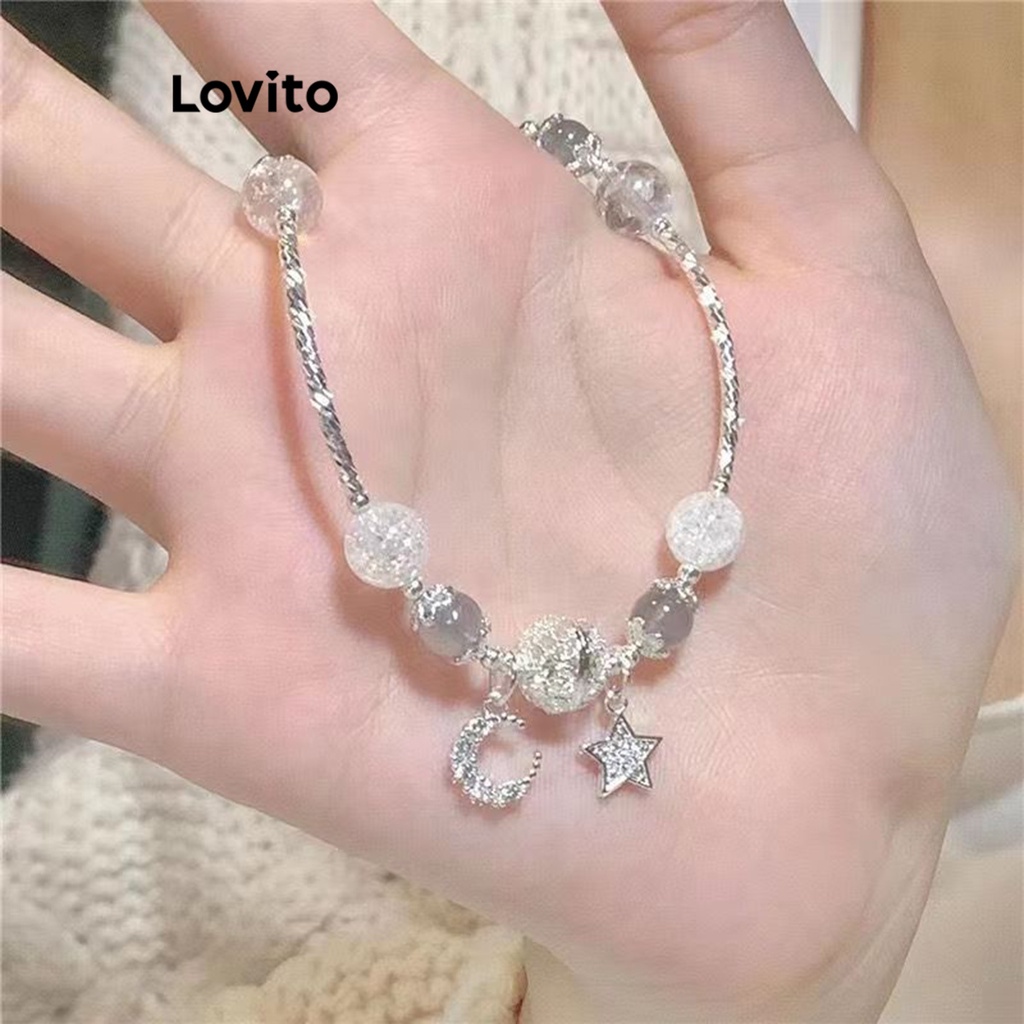 Lovito สร้อยข้อมือ พลอยเทียม รูปดาว ธรรมดา ลําลอง สําหรับผู้หญิง LFA06110 (สีเงิน)