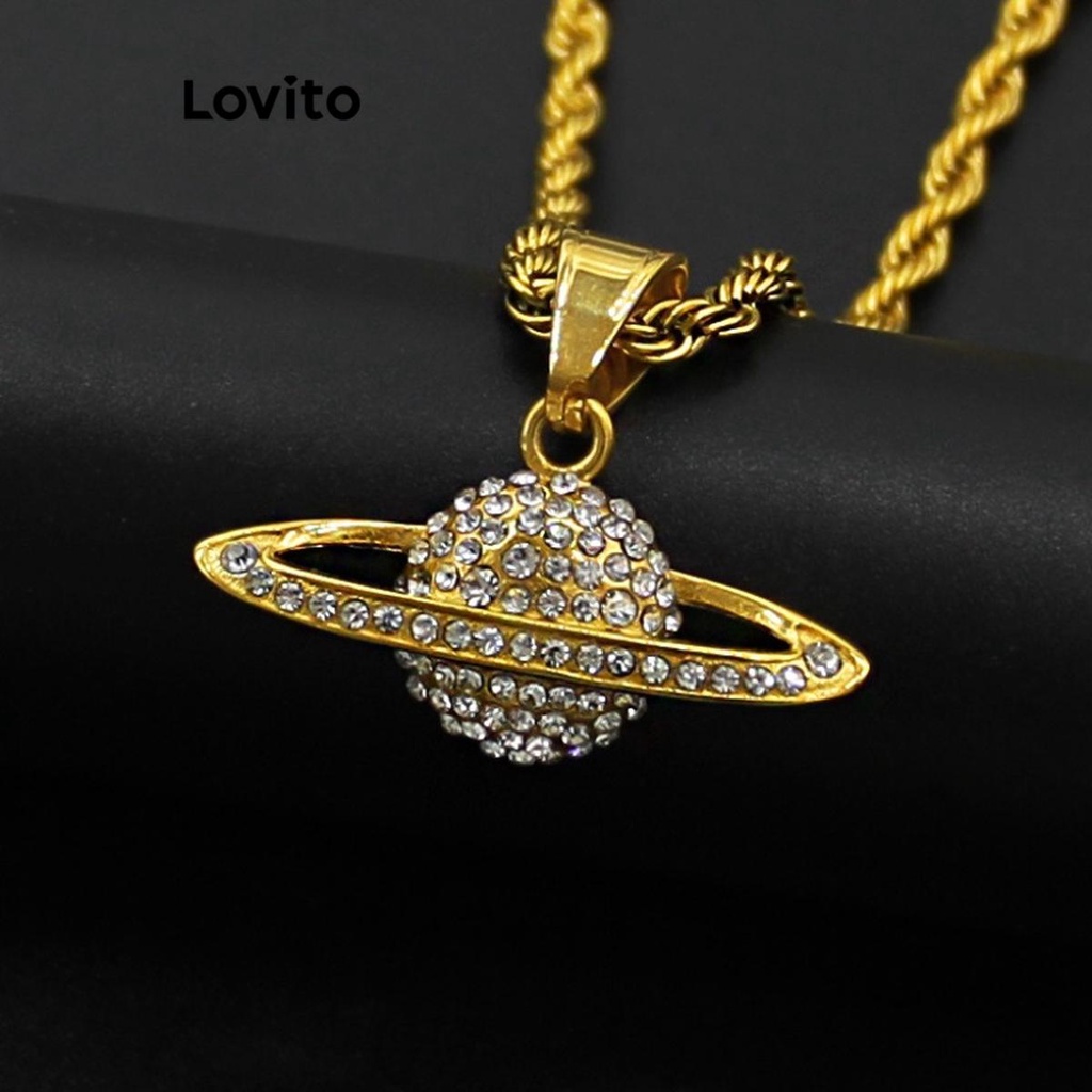 Lovito สร้อยคอผู้หญิง แต่งจี้ดาวเคราะห์ ประดับพลอยเทียม สไตล์หรูหรา LCS05148