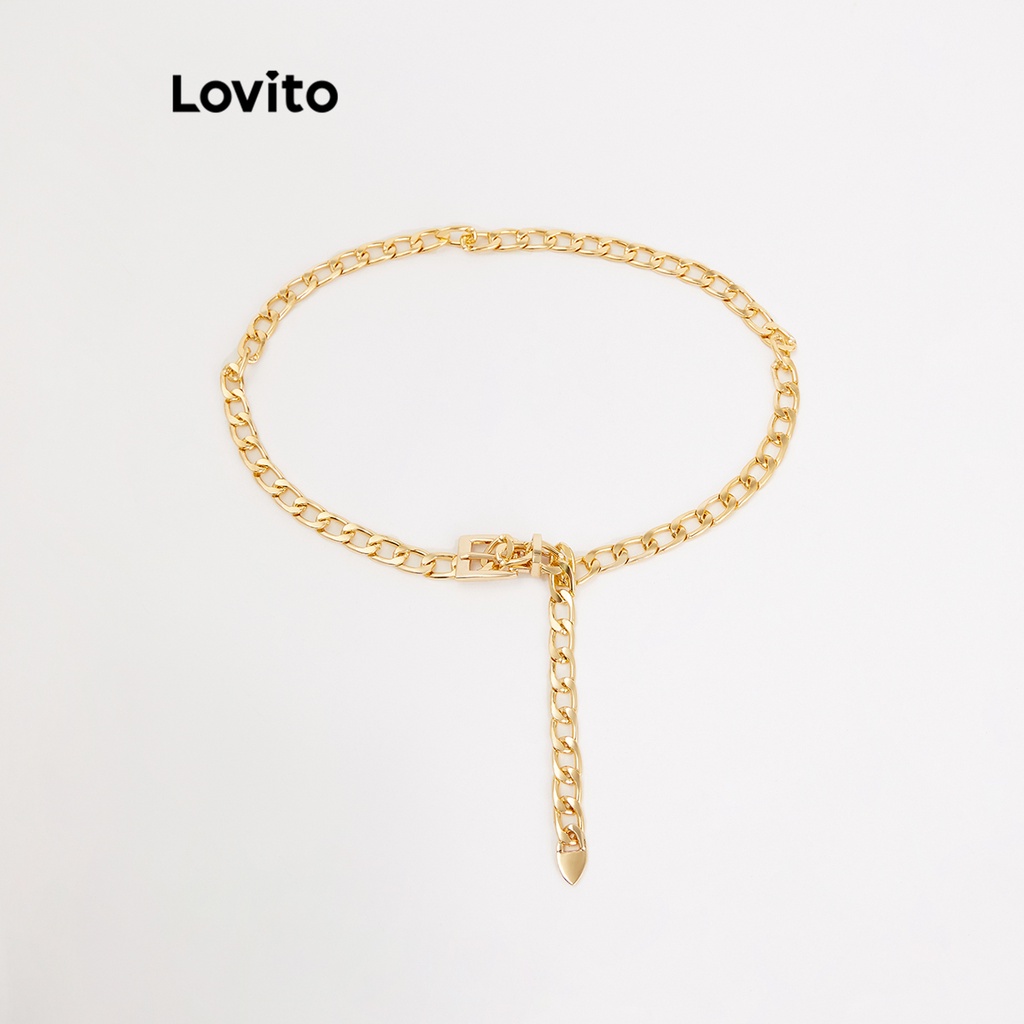Lovito เข็มขัด ทรงเบสิก สีพื้น สไตล์ลำลอง สำหรับผู้หญิง L69AD046 (สีทอง)