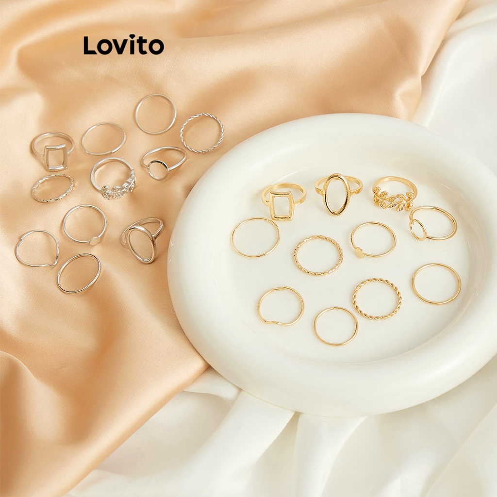 Lovito เซ็ตแหวนผู้หญิง แบบโลหะ ลายชนเผ่า สไตล์ลำลอง 11 ชิ้น L63AD034 (สีทอง/ สีเงิน)