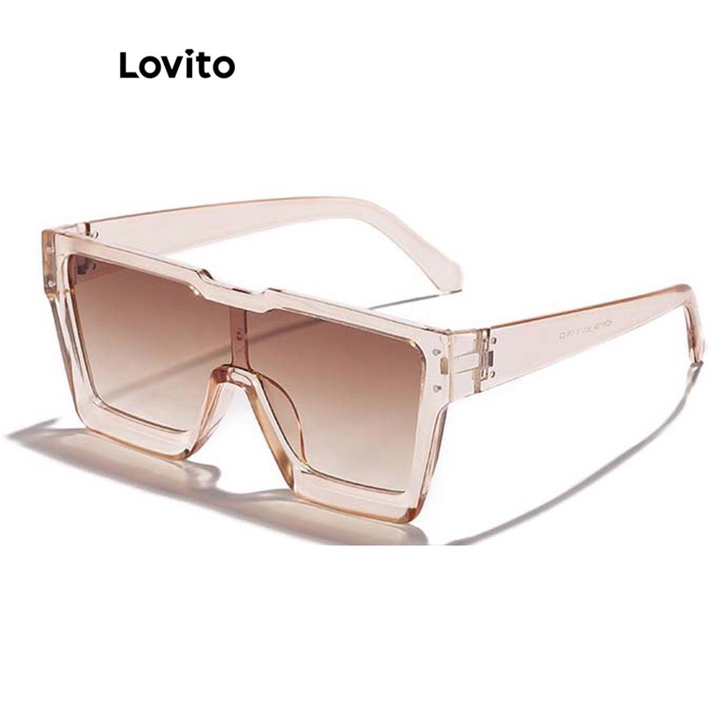 Lovito แว่นกันแดดผู้หญิง ป้องกันยูวี สีเรียบ สไตล์ลำลอง LCS05179