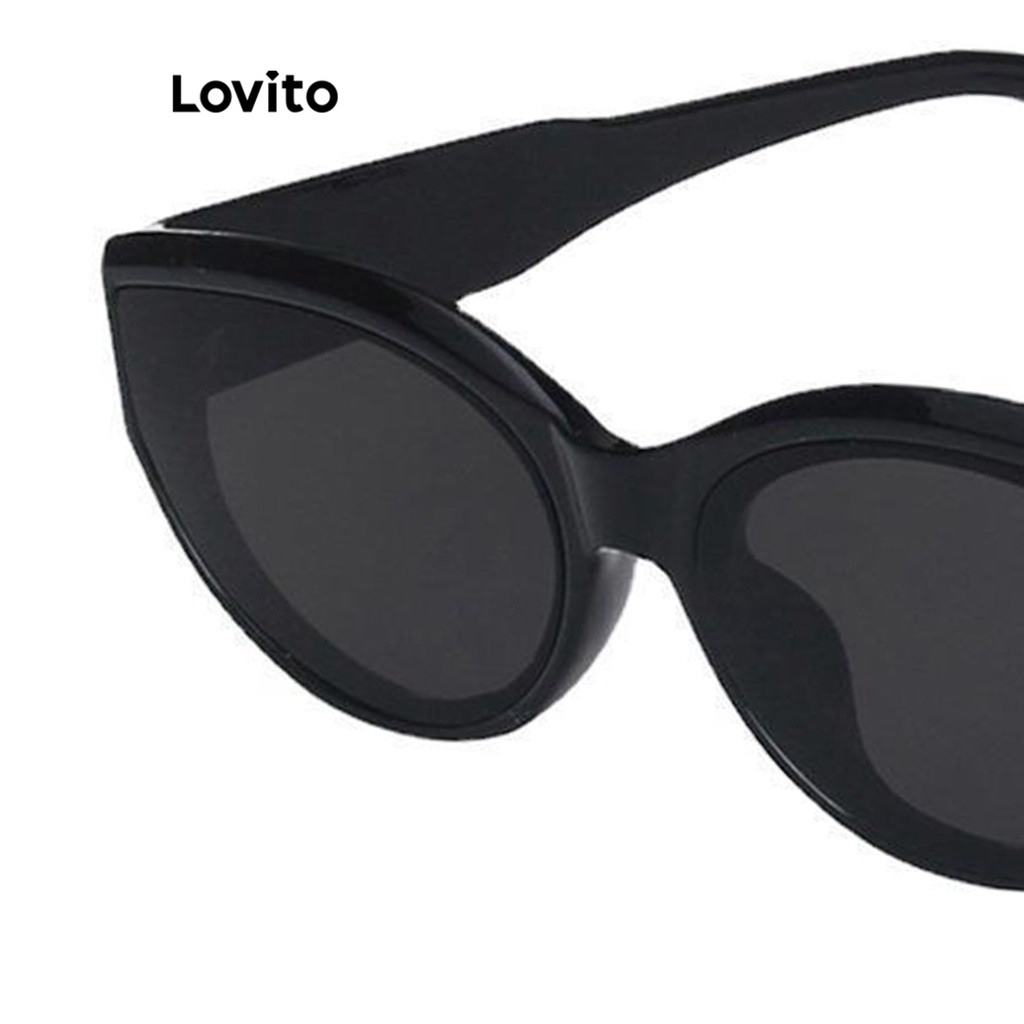 Lovito แว่นกันแดดผู้หญิง สไตล์ลำลอง สีพื้น เบสิก LNA32304 (สีดำ)