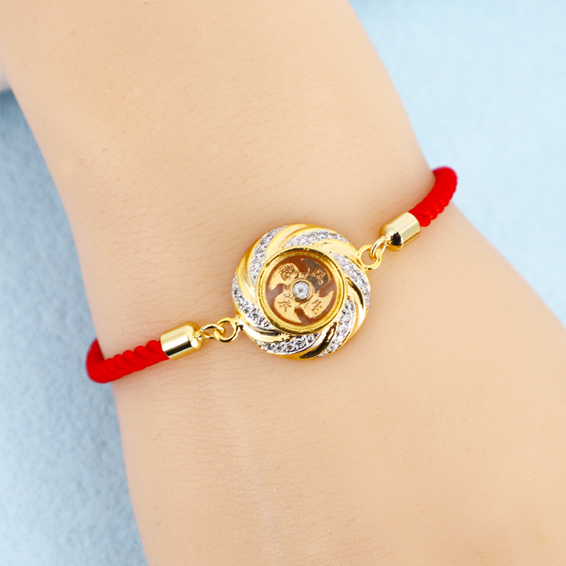 Lucky Windmill สร้อยข้อมือเทอร์โบ ชุบทอง 18K ไม่จางหาย สีแดง สําหรับผู้หญิง