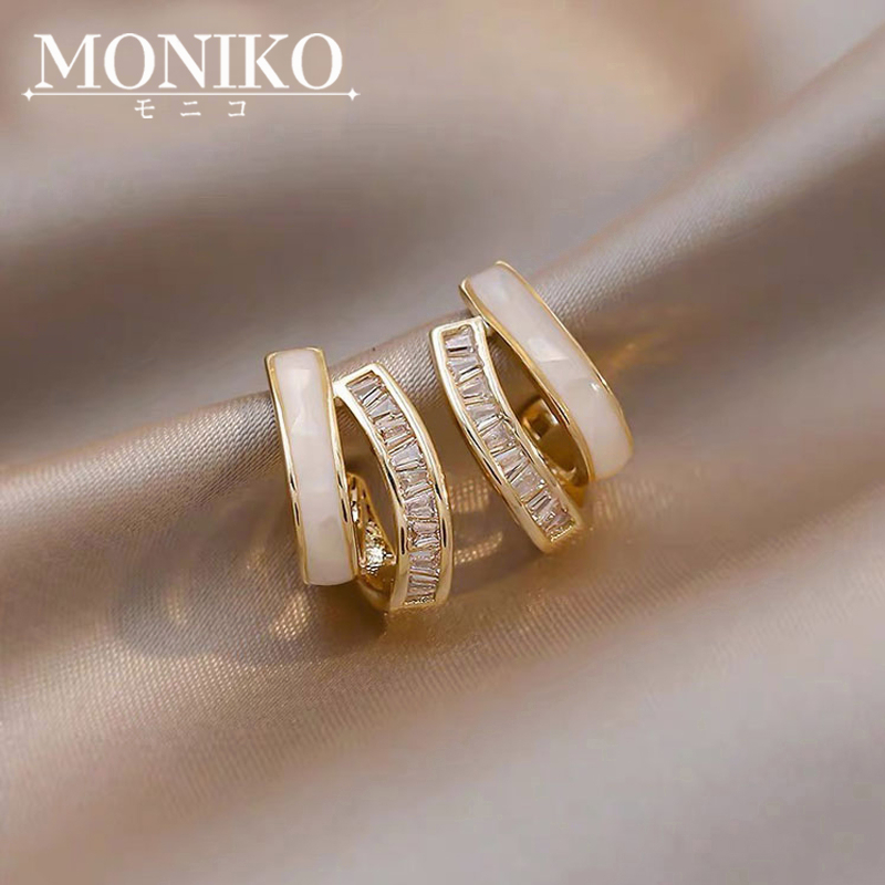 MONIKO ต่างหูเปลือกหอยต่างหูแบบสองชั้นสําหรับผู้หญิง แฟชั่นสาวหวาน เครื่องประดับหู