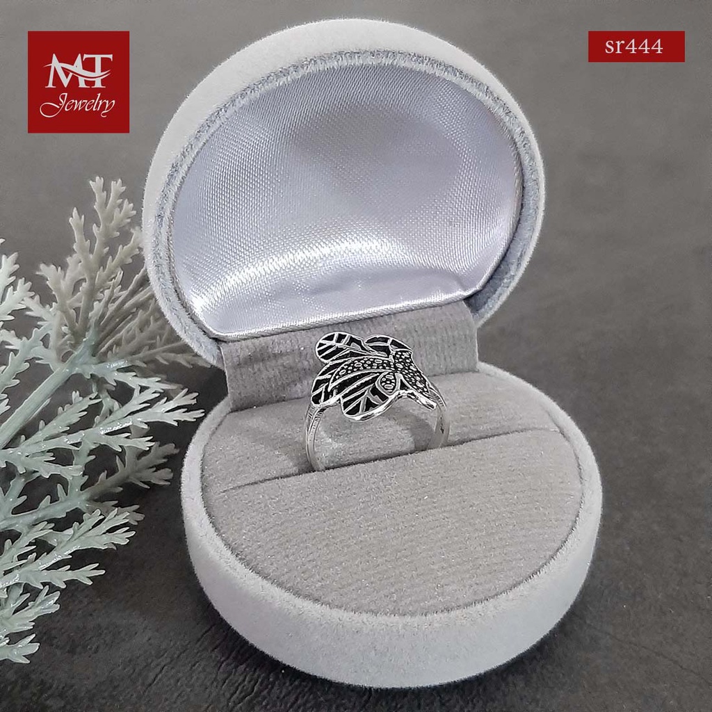 MT แหวนเงินแท้ ใบไม้ งานรมดำ ไซส์: 54, 56, 59, 60 Sterling Silver Ring (sr444) MT Jewelry มณีธารา