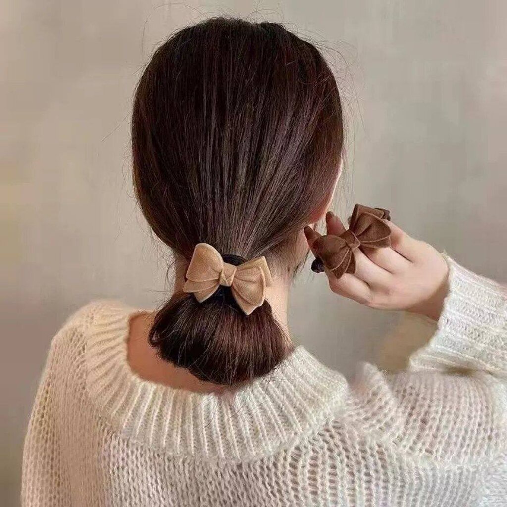 MYPINK  ยางรัดผม สีน้ำตาล โบว์ หัวใจ สีสุภาพ ไม่กินผม