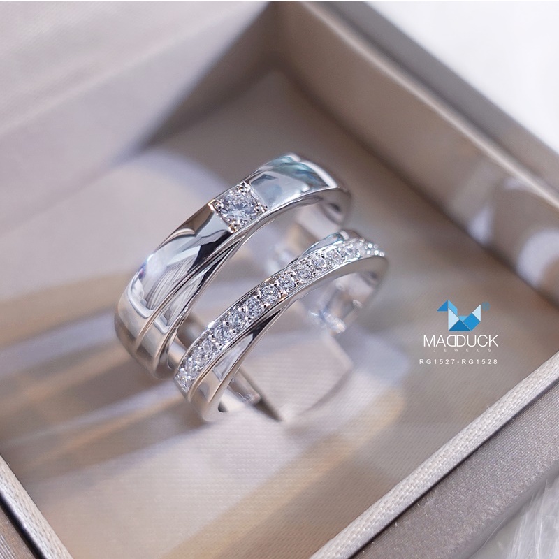Madduckjewels แหวนเงินแท้ เพชร CZ ชุบโรเดียม RG1528-RG1527