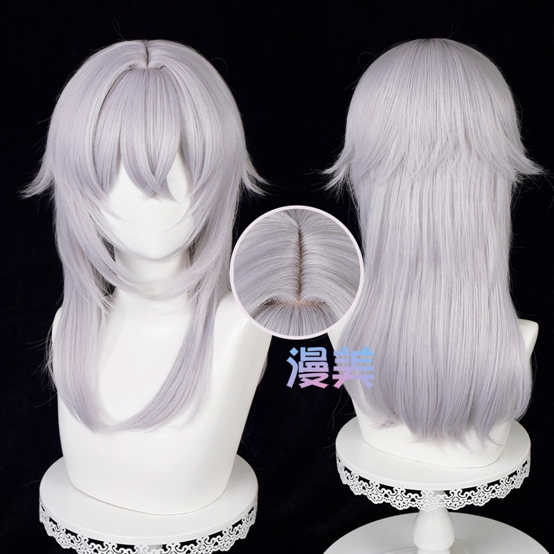 Manmei Game FF14 Themis Cosplay Wig Final Fantasy XIV 52cm Long Silver Grey Wig Heat Resistant Synthetic Wigs