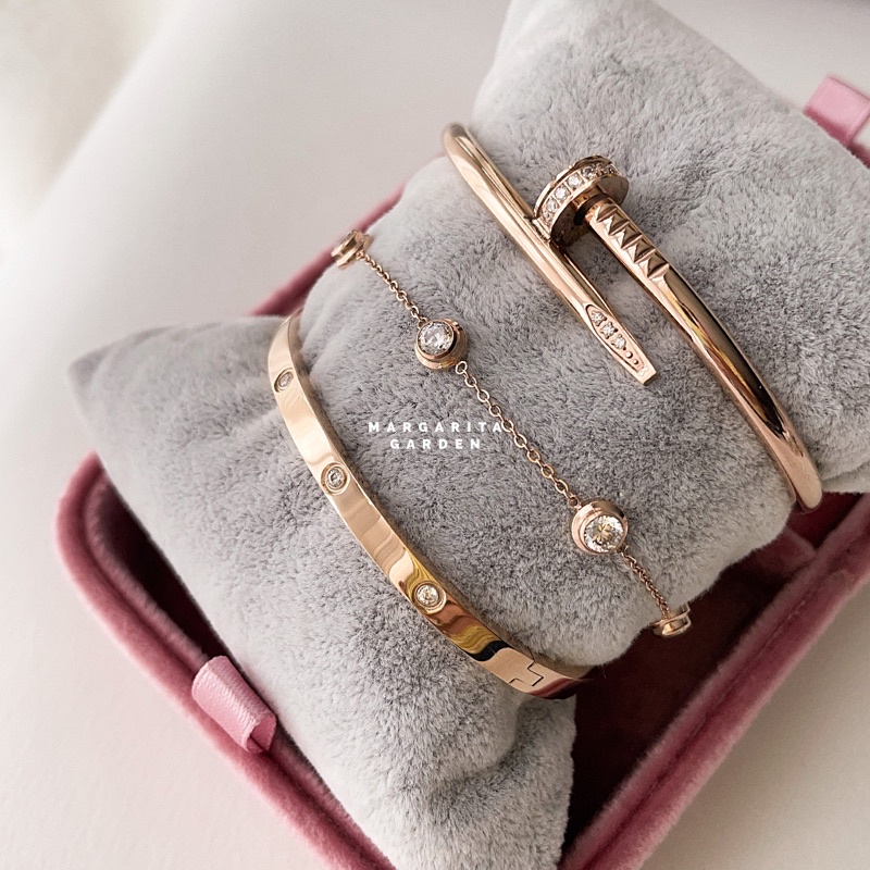 Margarita  Basic Nail Bangle with Diamond (Pink-gold)