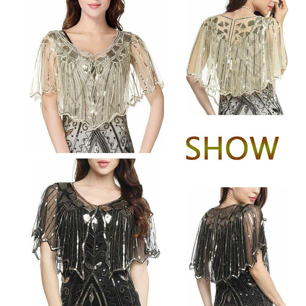 Mh ผ้าคลุมไหล่ ปักเลื่อม 1920s อุปกรณ์เสริม สําหรับชุดราตรี