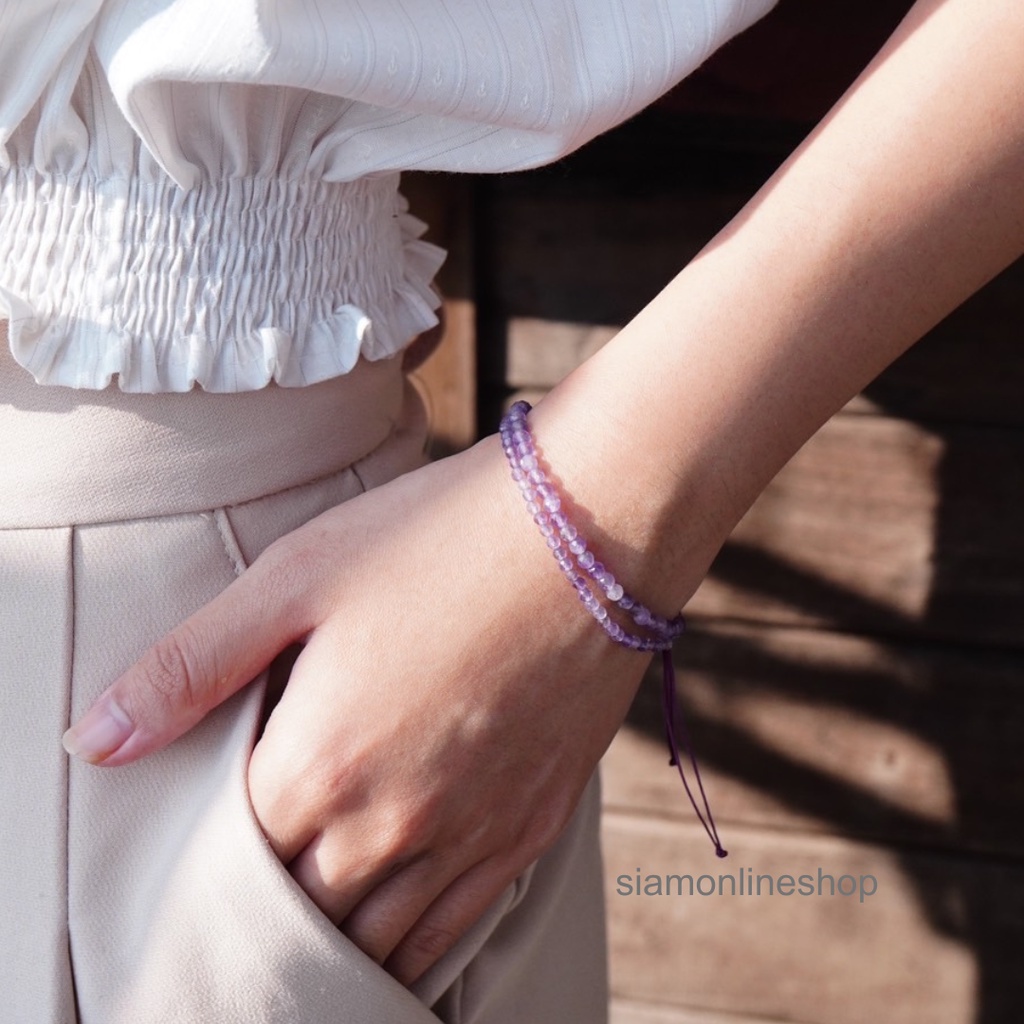 Minimalist bracelet - Amethyst stone หินอเมทิสต์ ขนาด 2, 3 มม. สร้อยข้อมือ เชือกถัก by siamonlineshop