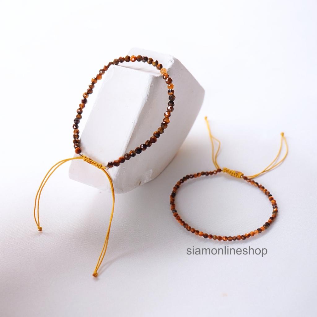 Minimalist bracelet - Faceted Tigereye stone หินไทเกอร์อายแบบเหลี่ยม ขนาด 2,3 มม. สร้อยข้อมือ เชือกถัก by siamonlineshop