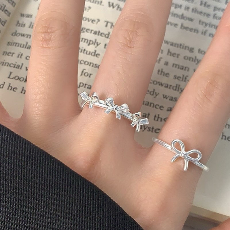 Mousse ring S925 แต่งโบว์จิ๋วสามชิ้น