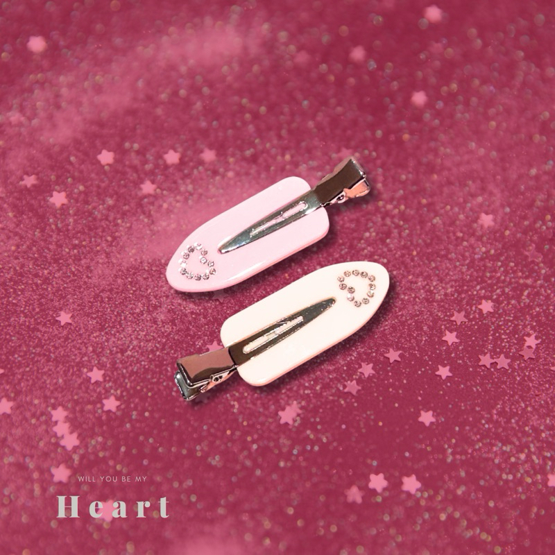 No-Cease Hairclip Heart4pcs: กิ๊บติดผม กิ๊บแบน กิ๊บหนีบผม ประดับคริสตัลหัวใจ สีครีม แชะ สีชมพู 4ชิ้น