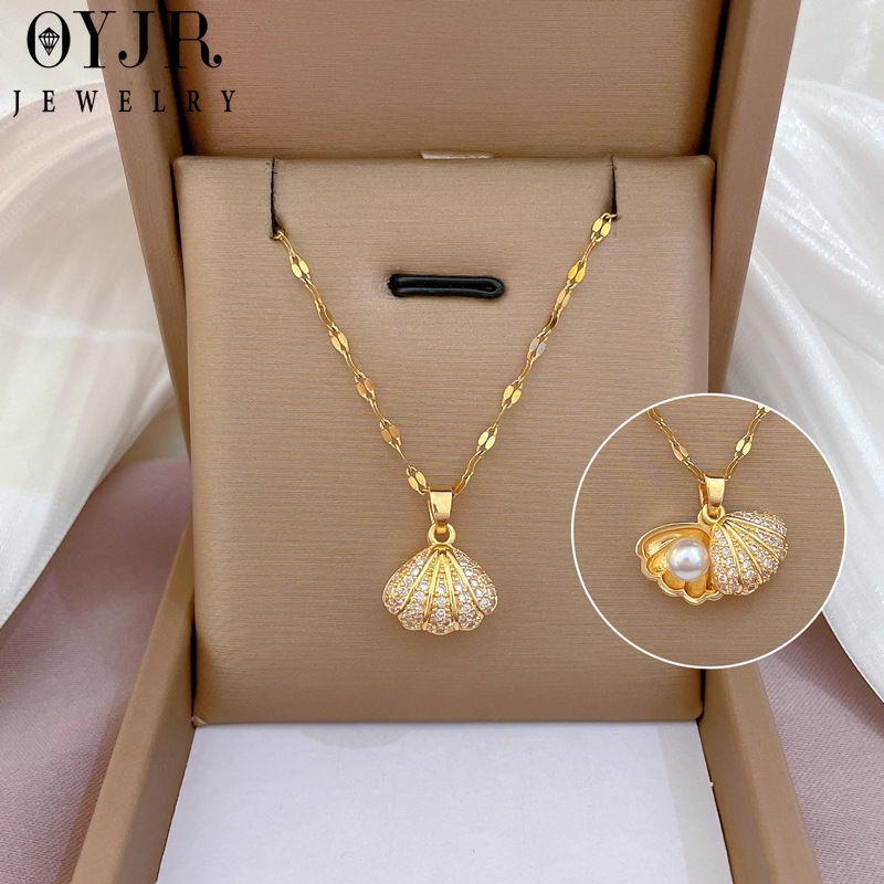 OYJR สร้อยสแตนเลส สร้อยคอแฟชั่นจี้เปลือกหอยสวยๆสำหรับผู้หญิง