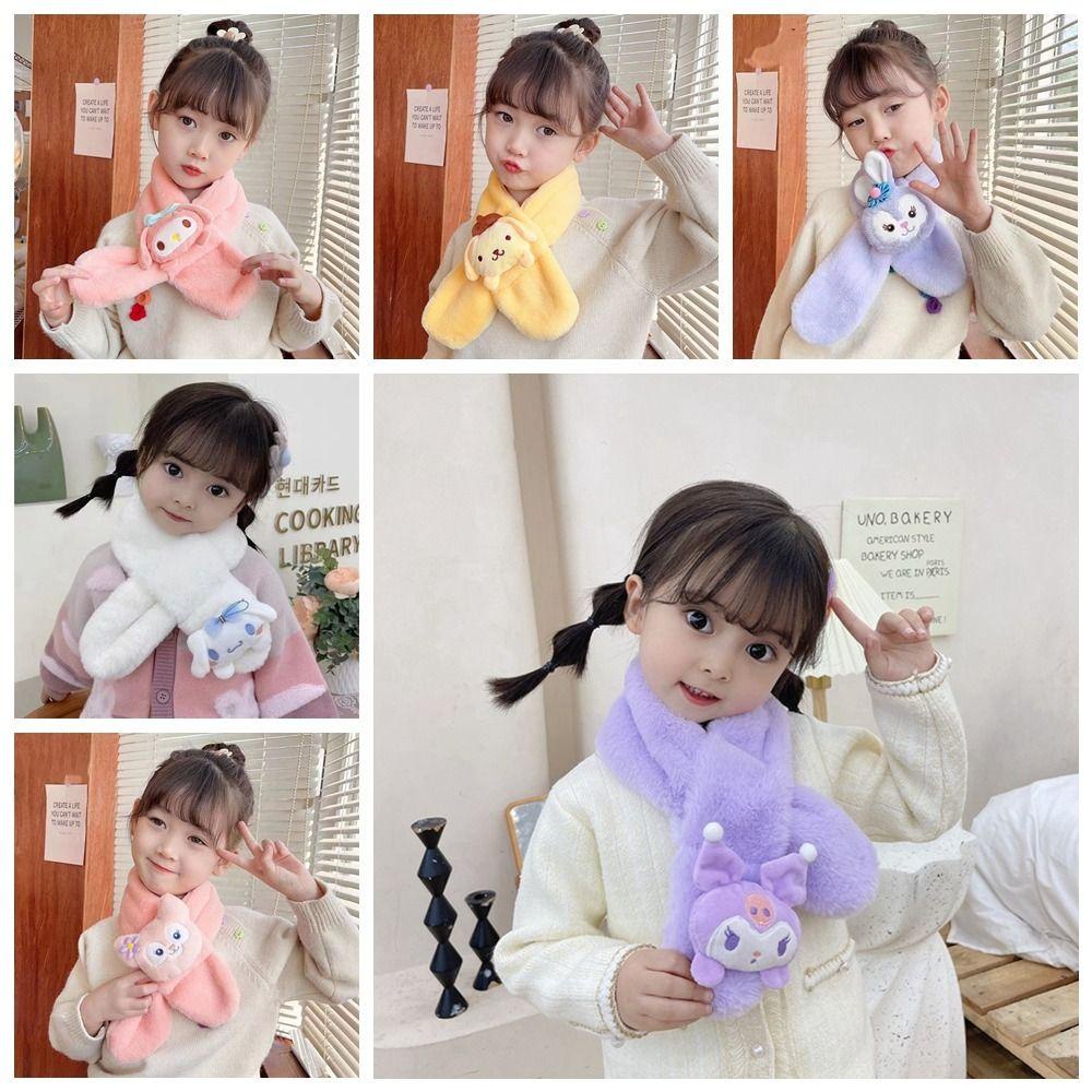 Oceanmap ผ้าพันคอ ผ้ากํามะหยี่ขนนิ่ม ลายการ์ตูน Cinnamoroll น่ารัก ให้ความอบอุ่น สําหรับเด็กผู้หญิง