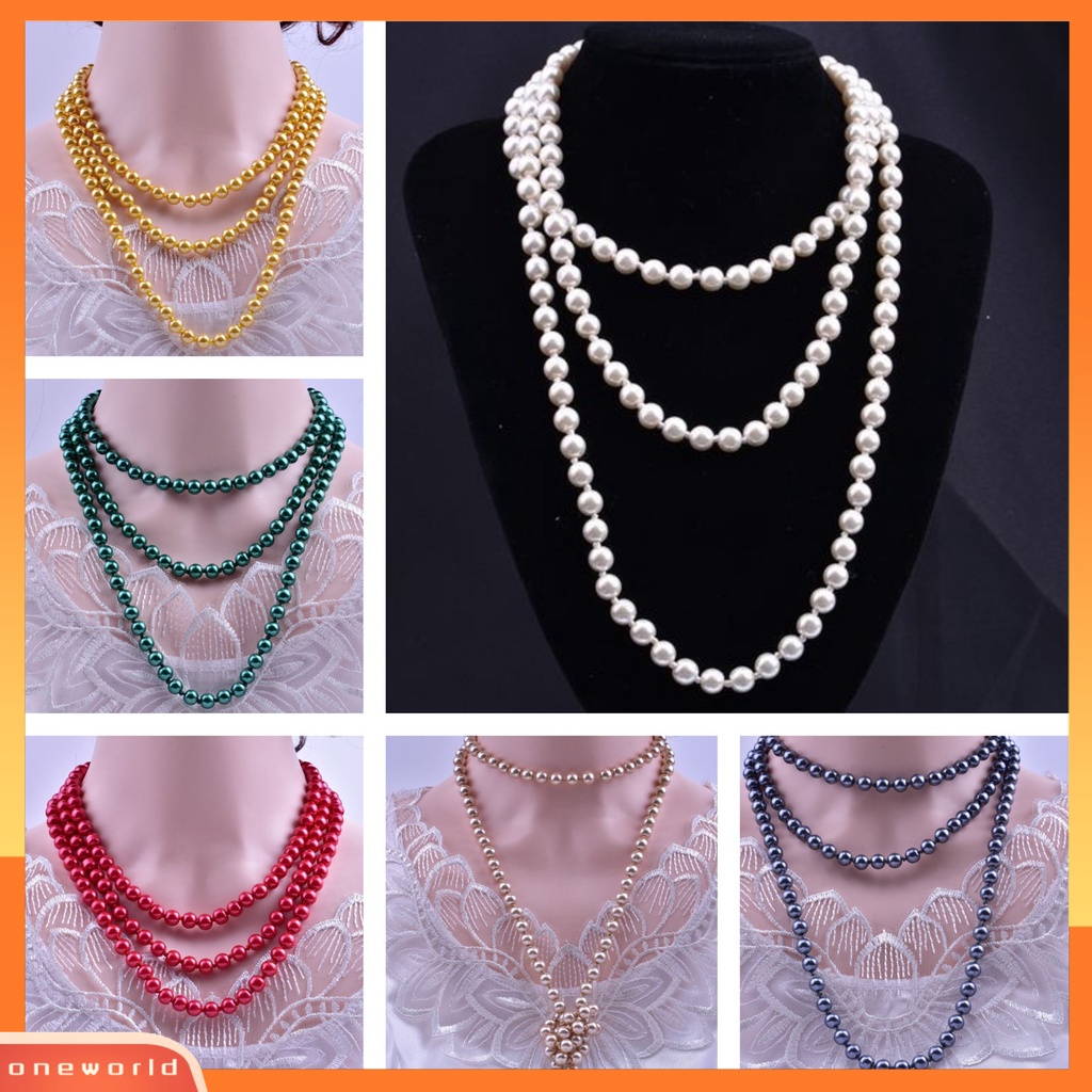 |Oneor| สร้อยคอไข่มุกเทียม สร้อยคอมุกเทียม คลัสเตอร์แก้ว ยาว จําลอง สําหรับครบรอบ