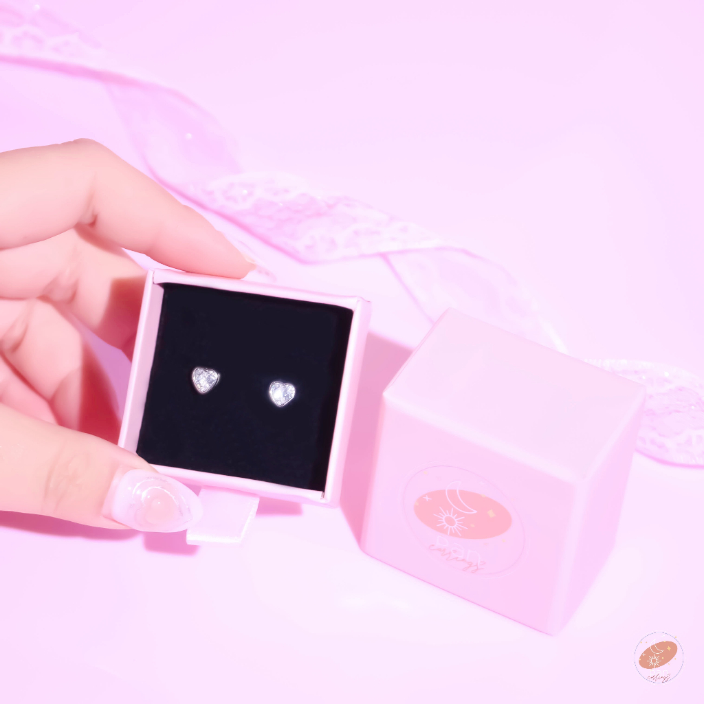 PAN earrings ต่างหูเงินแท้925 จี้รูปหัวใจ ต่างหูเพชรสวิส เพชร CZ. ต่างหูมินิมอล ของขชวัญน่ารัก #E0101