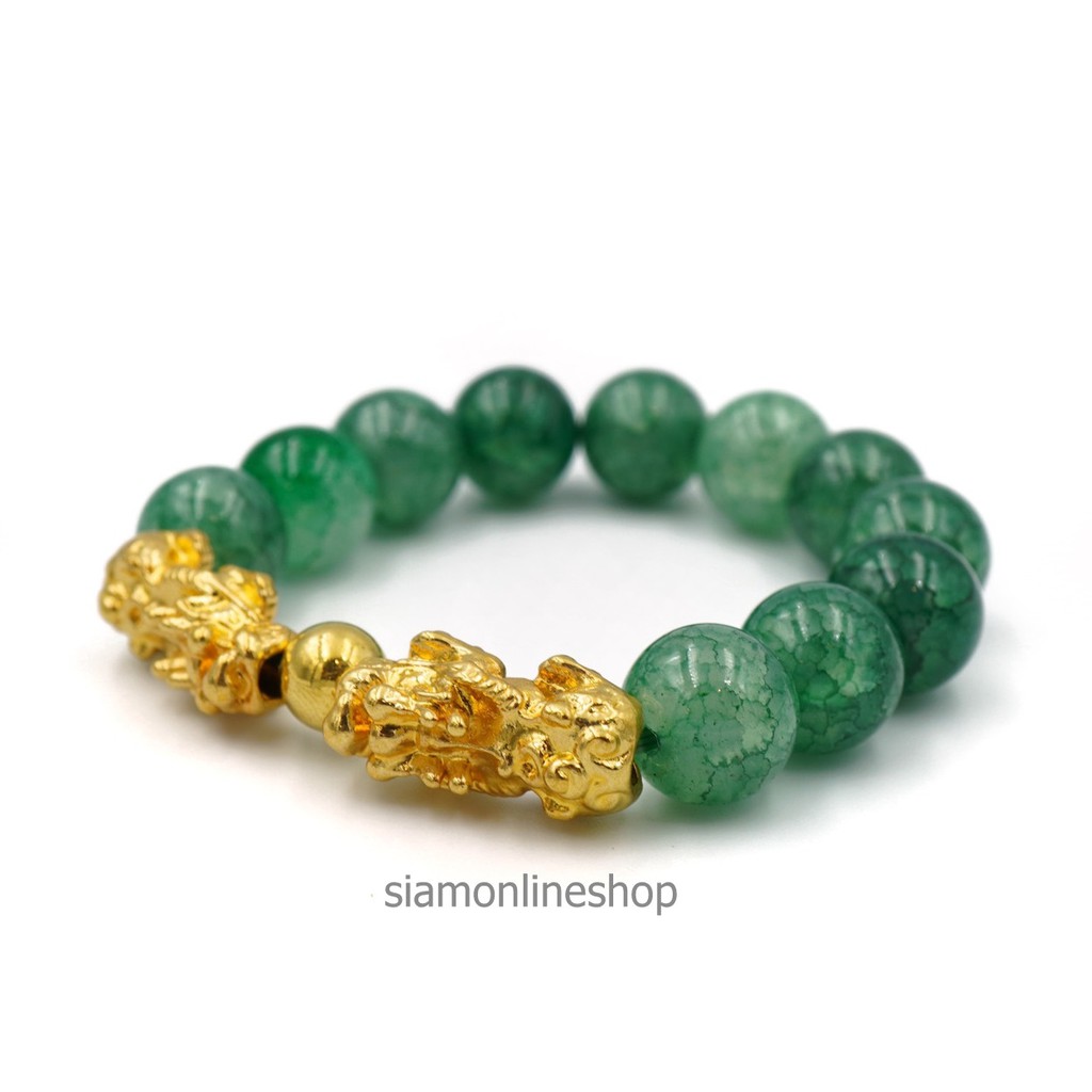 PIXIU กำไลปี่เซียะคู่เรียกทรัพย์ โทนเกล็ดมังกรเขียว ขนาด 12 มม. by siamonlineshop