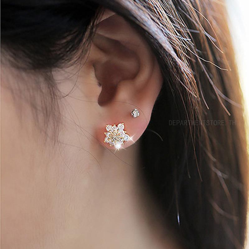PLINTH เงินแท้ 925 Stud Earrings ฮันดอกไม้เกล็ดหิมะเพชรเข็มแฟชั่นขนาดเล็กและน่ารัก239