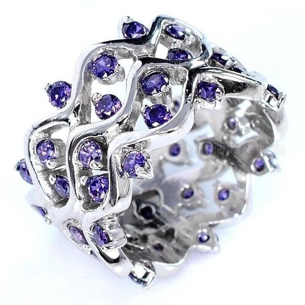 PLINTH แหวนเงินแท้ 925 อเมทิสต์เพชร Tanzanite End เพชรเต็ม112