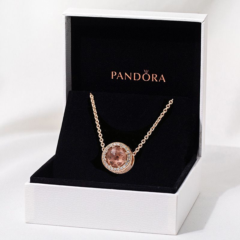 Pandora สร้อยคอเงิน 925 จี้เพชรเพทาย 18K สีโรสโกลด์ คลาสสิก เครื่องประดับแฟชั่น สําหรับผู้หญิง