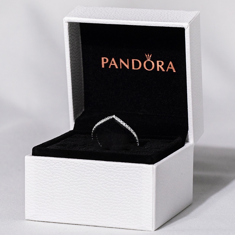 Pandora แหวนเงิน 925 ประดับเพชร เพทาย รูปตัว V สําหรับหมั้น งานแต่งงาน 2 ชิ้น ต่อชุด