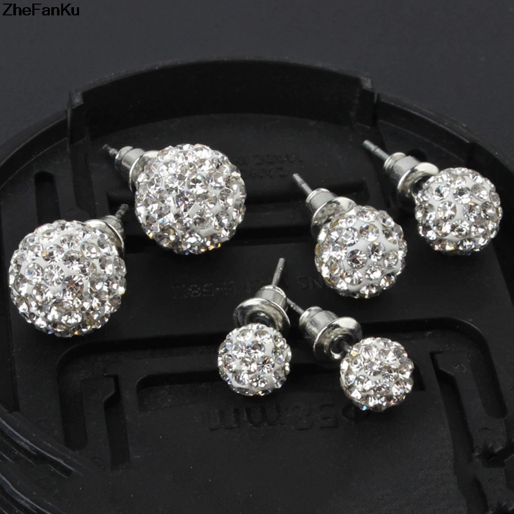Pave Disco Ball Stud Earrings 10mm 8mm 6mm Clear Austrian Rhinestone