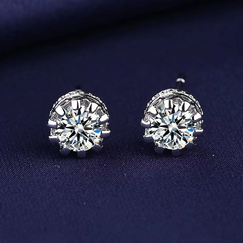 Petchara Jewelry ต่างหูเพชรโมอีส 50 ตังค์ น้ำ 100-98 เงินแท้ 92.5% D-VVS1 : D3018