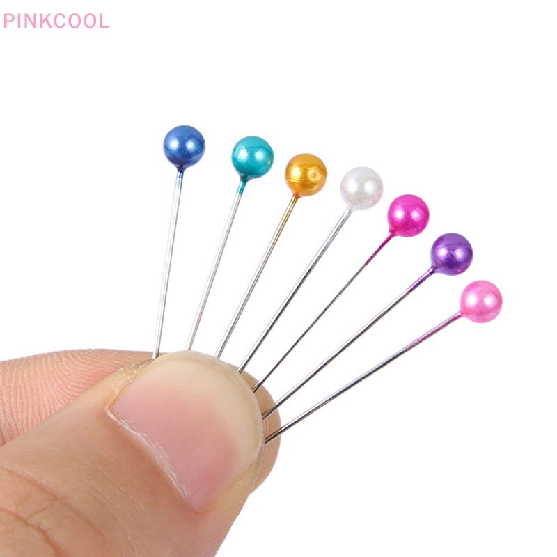 Pinkcool 100 ชิ้น / กล่อง ยาว กลม มุก ฮิญาบ คลิป เข็มกลัด คม โลหะ ฮิญาบ หมุด สําหรับผ้าพันคอ ขายดี