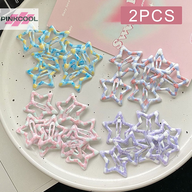 Pinkcool กิ๊บติดผม รูปดาวห้าแฉก สีแคนดี้ น่ารัก สไตล์ฮาราจูกุ สําหรับผู้หญิง 2 ชิ้น