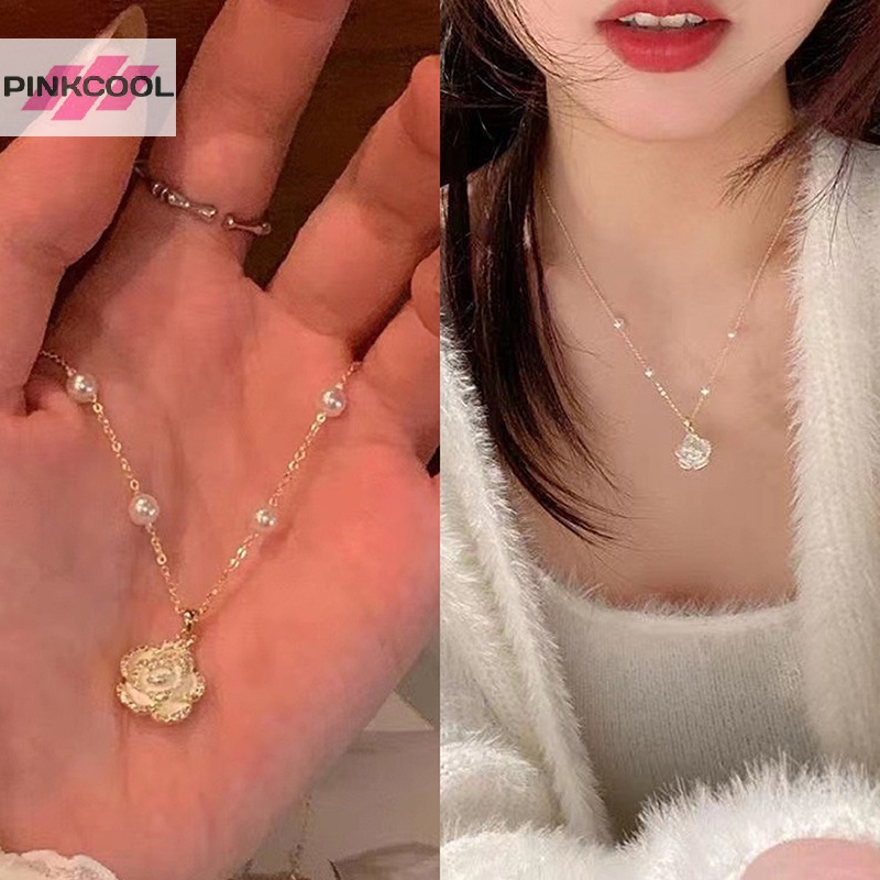 Pinkcool สร้อยคอ จี้ดอกคามิเลีย เคลือบแฟชั่น เครื่องประดับ สําหรับผู้หญิง ขายดี