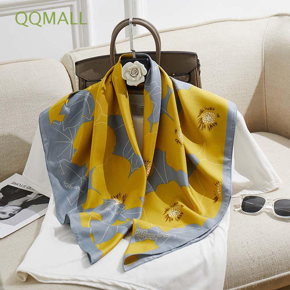 QQMALL Fashion Stripe Silk Scarf Spring summer Neck Wraps Square Large Scarf Headband Foulard Beach  Muffler Bag Belt Decoration Temperament Soft Ladies Shawl Female Scarves