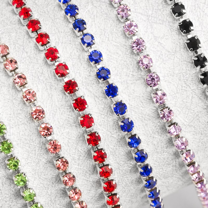 Qiao สายโซ่คล้องแก้วคริสตัล พลอยเทียม SS6 SS12 หลายสี 10 หลา ต่อม้วน