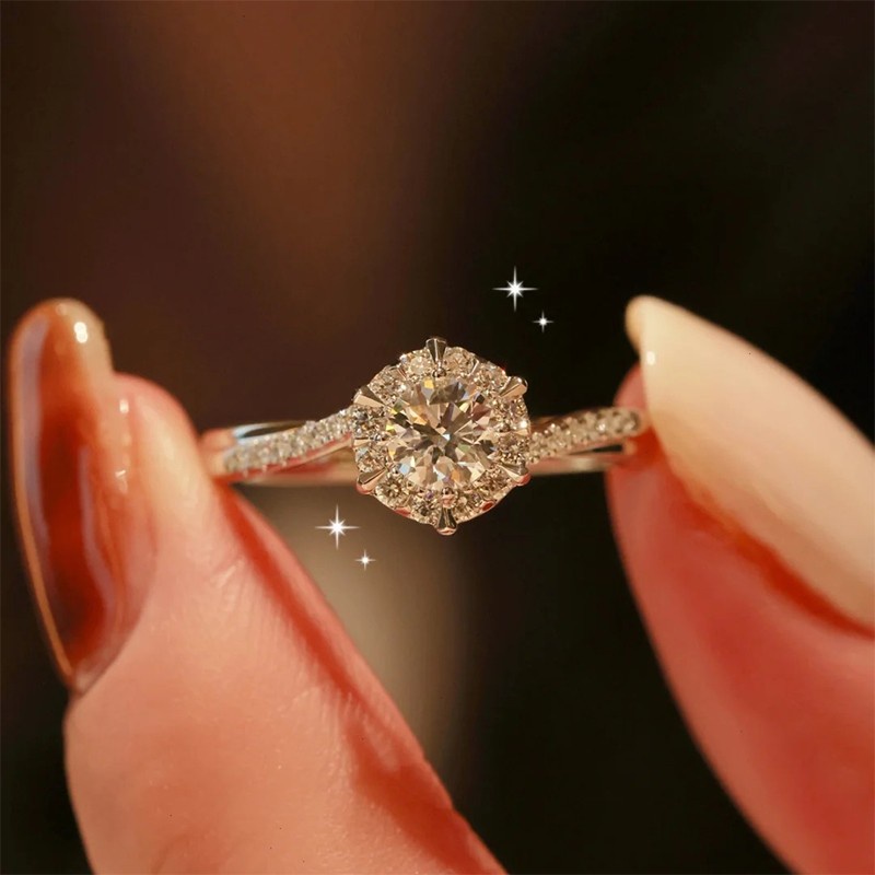 Real Moissanite แหวนเงินแท้ 925 0.5ct 1ct หกง่าม ทรงกลม สีขาว สําหรับหมั้น งานแต่งงาน งานเลี้ยง