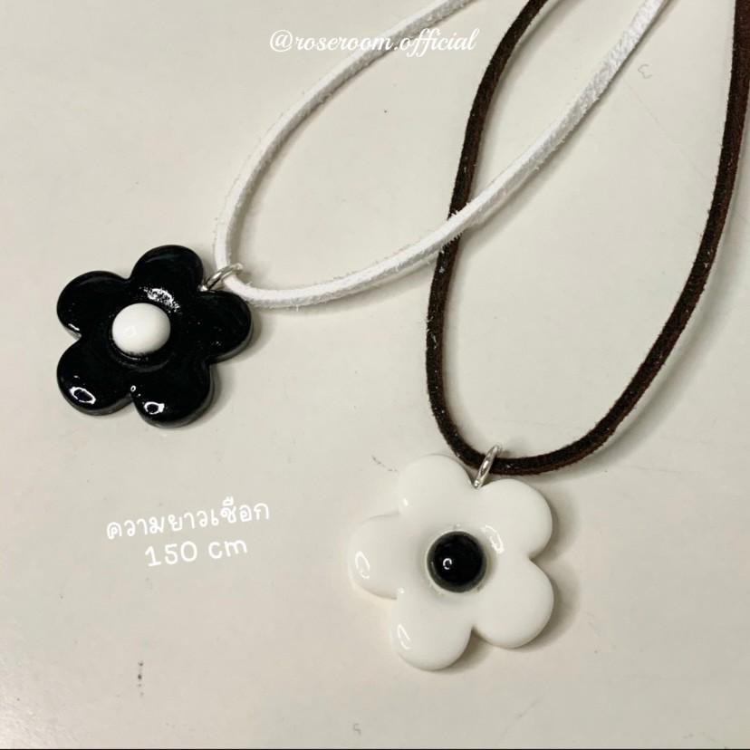(Roseroom) สร้อยดอกได้ รุ่น ฮานะเชือกโบว์ยาว มี 2 สี ดำ ขาว