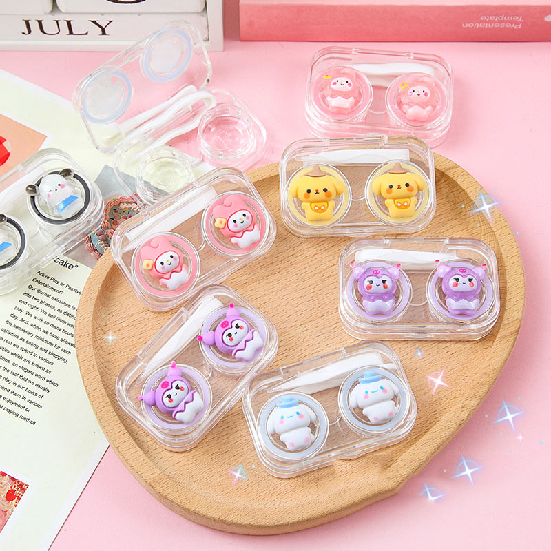 SANRIO ใหม่ กล่องคอนแทคเลนส์เรซิ่น ลายการ์ตูนซานริโอ้ 3D แวววาว แบบพกพา แฟชั่น 2024