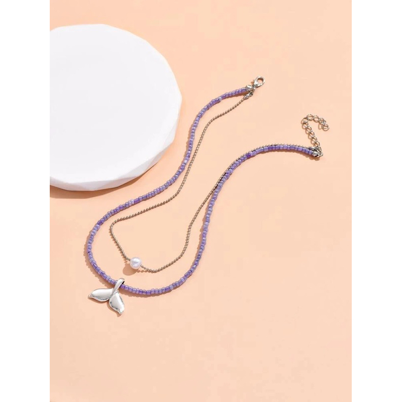 [SIS.SIE พร้อมส่ง] สร้อยคอเลเยอร์ จี้หางปลา+ไข่มุก #สร้อยไปทะเล