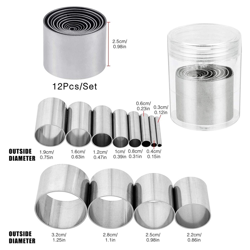 SIY  12Pcs Hole Hollow Punch Cutter Set with Storage Case Stainless Steel Round Circle Ring Clay Cutters Ceramics Baking Tool