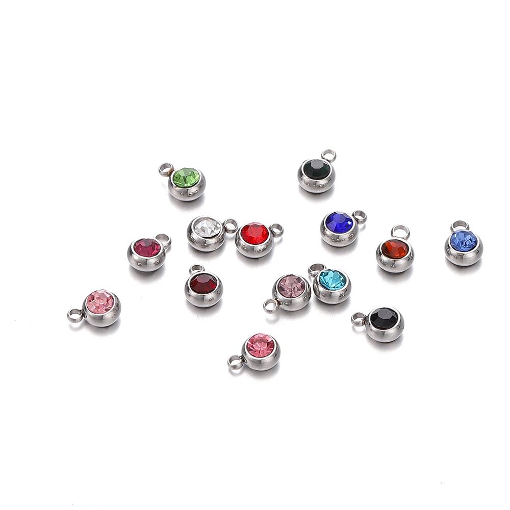 ST.KUNKKA 5 ชิ้น/ถุงสแตนเลส Birthstone จี้,สแตนเลสเพทายจี้สำหรับเครื่องประดับ DIY ทำของขวัญ