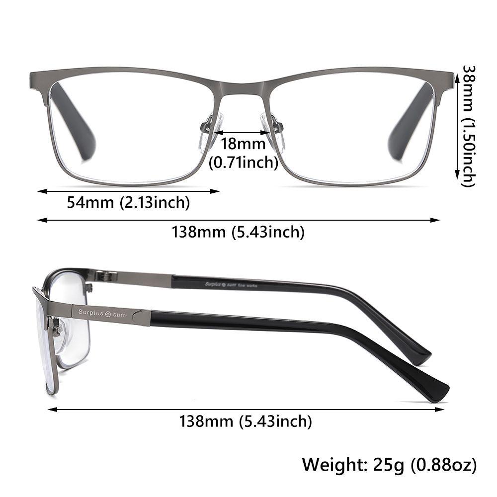 SUBEI +1.0~+4.0 Anti Blue Light Rectangle Readers Glasses Reading Glasses for Men & Women Reading Stainless Steel Ultra-light Eyeglasses Business Men