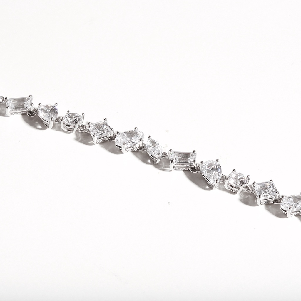 SWAN - Multi Shape Stone Bracelet กำไลข้อมือเงินแท้ ฝังเพชรคิวบิกเซอร์โคเนีย cubic zirconia