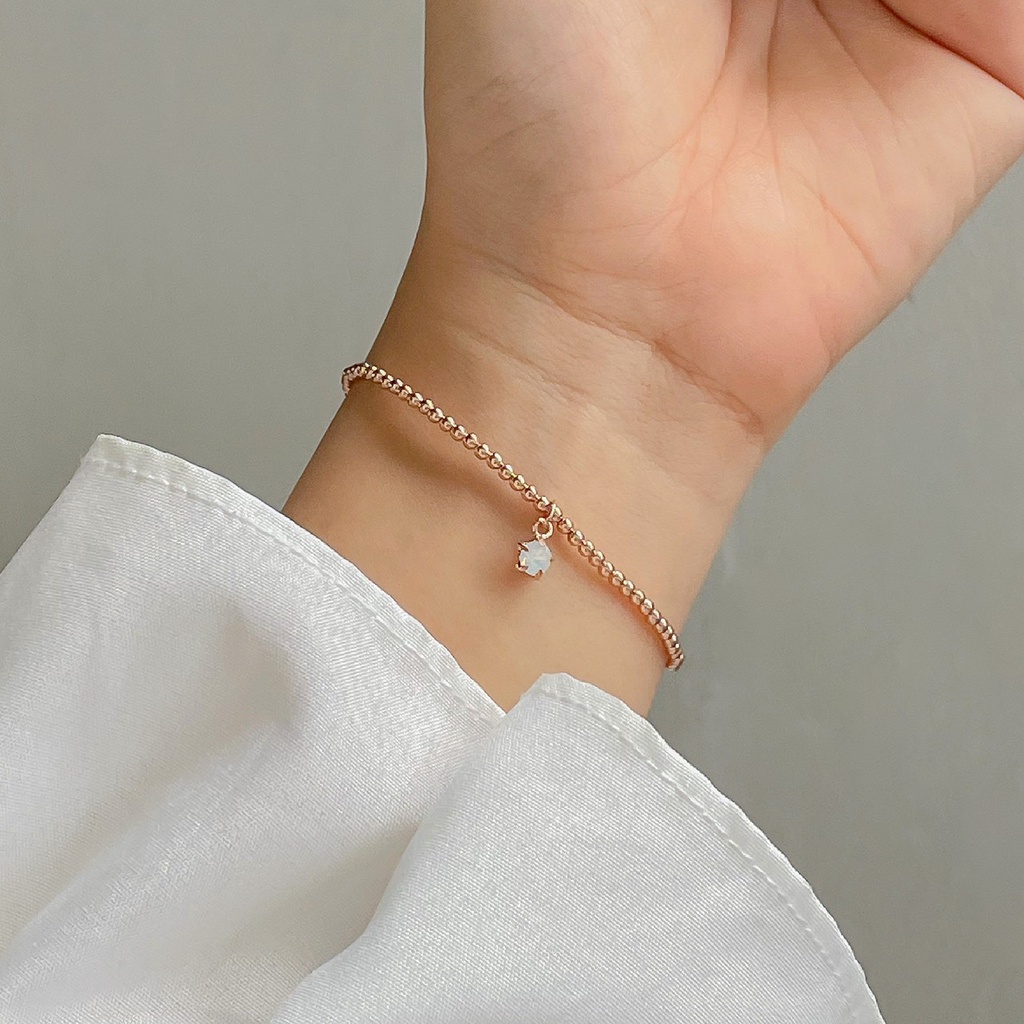 SissyJewelry //ข้อมือเงินแท้ รุ่นเอ็นยืดโรสโกลด์ ประดับ จี้พลอยกลมจิ๋ว 4mm )  Free gift box