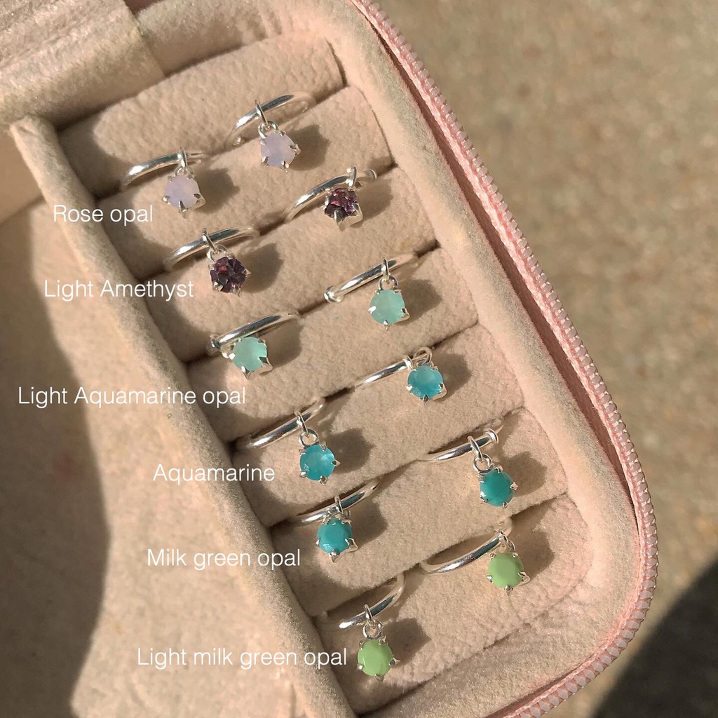 SissyJewelry // ต่างหูเงินแท้ ต่างหูห่วง ประดับ พลอยกลม 4mm