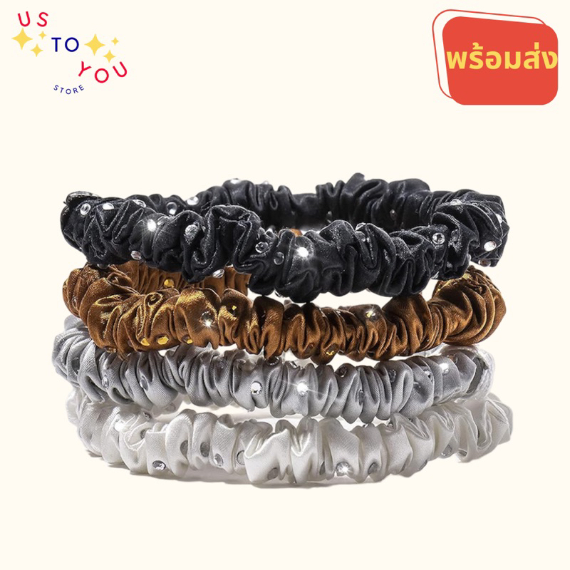 Slip silk crystal disco fever skinny scrunchies แบ่งขาย