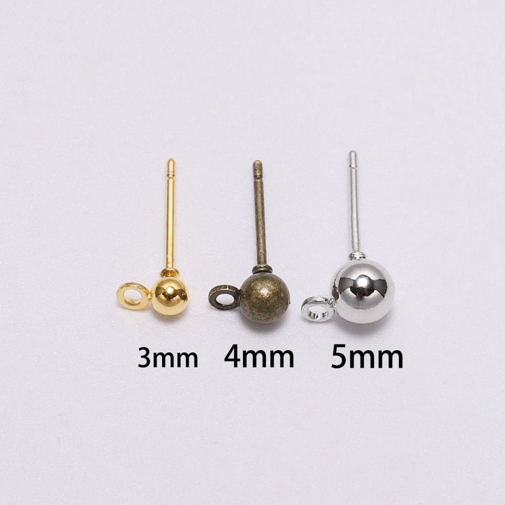 St.kka ปลั๊กเชื่อมต่อหูฟัง ทรงกลม สีเงิน 3 4 5 มม. สําหรับทําเครื่องประดับ DIY 50 ชิ้น ต่อชุด