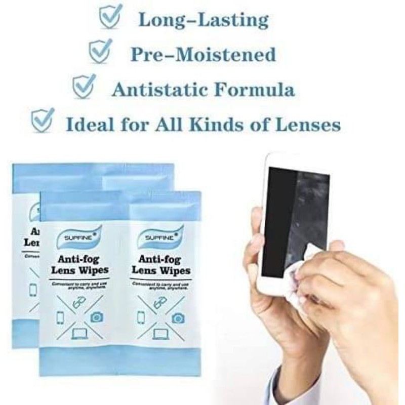 Supfine Anti fog lens Wipes ทิชชู่เช็ดแว่นกันละอองฝ้าที่เลนส์ แถม 2 แผ่น