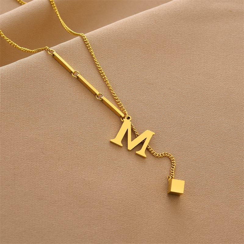 Tala สร้อยคอเหล็กไทเทเนียม ทอง 18K จี้ตัวอักษร M เครื่องประดับแฟชั่น