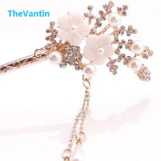 Thevantin กิ๊บติดผมโลหะ ประดับไข่มุก ดอกไม้