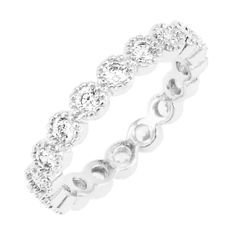 Tips Gallery แหวน เงินแท้ 925 หุ้ม ทองคำขาว ฝัง เพชร CZ Brilliant Diamonds Eternity Design TRS074
